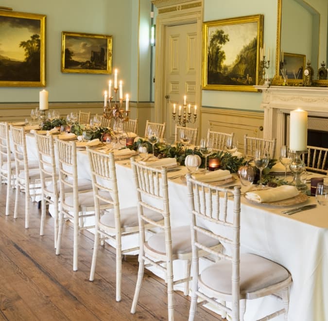 Long table set for dinner.